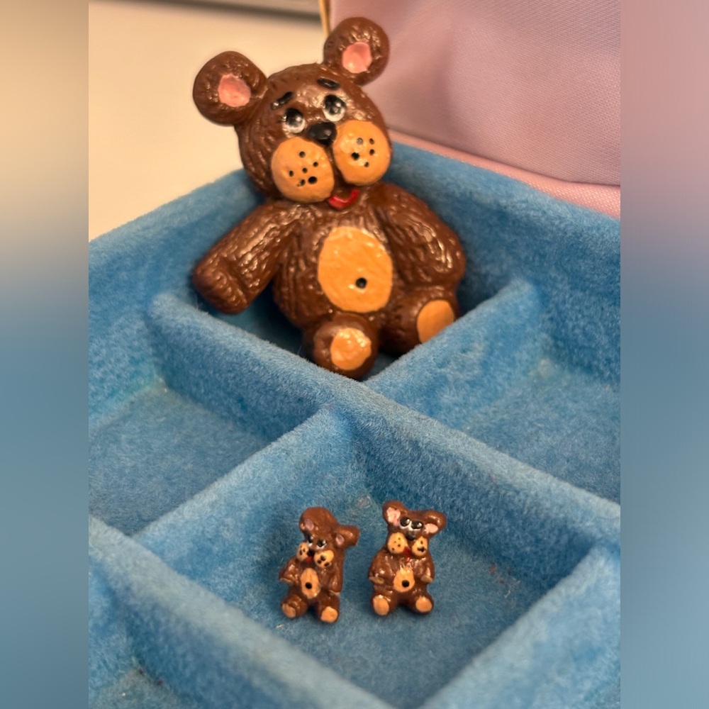 Matching Teddy Bear Pin & Earrings